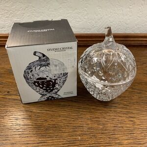 NEW, Opened Studio Crystal by Godinger Strawberry Covered Box Clear Glass Jar
